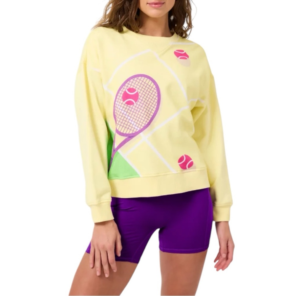 Terez Graphic Tennis Crewneck Sweatshirt size Small Lemon Sorbet NWT